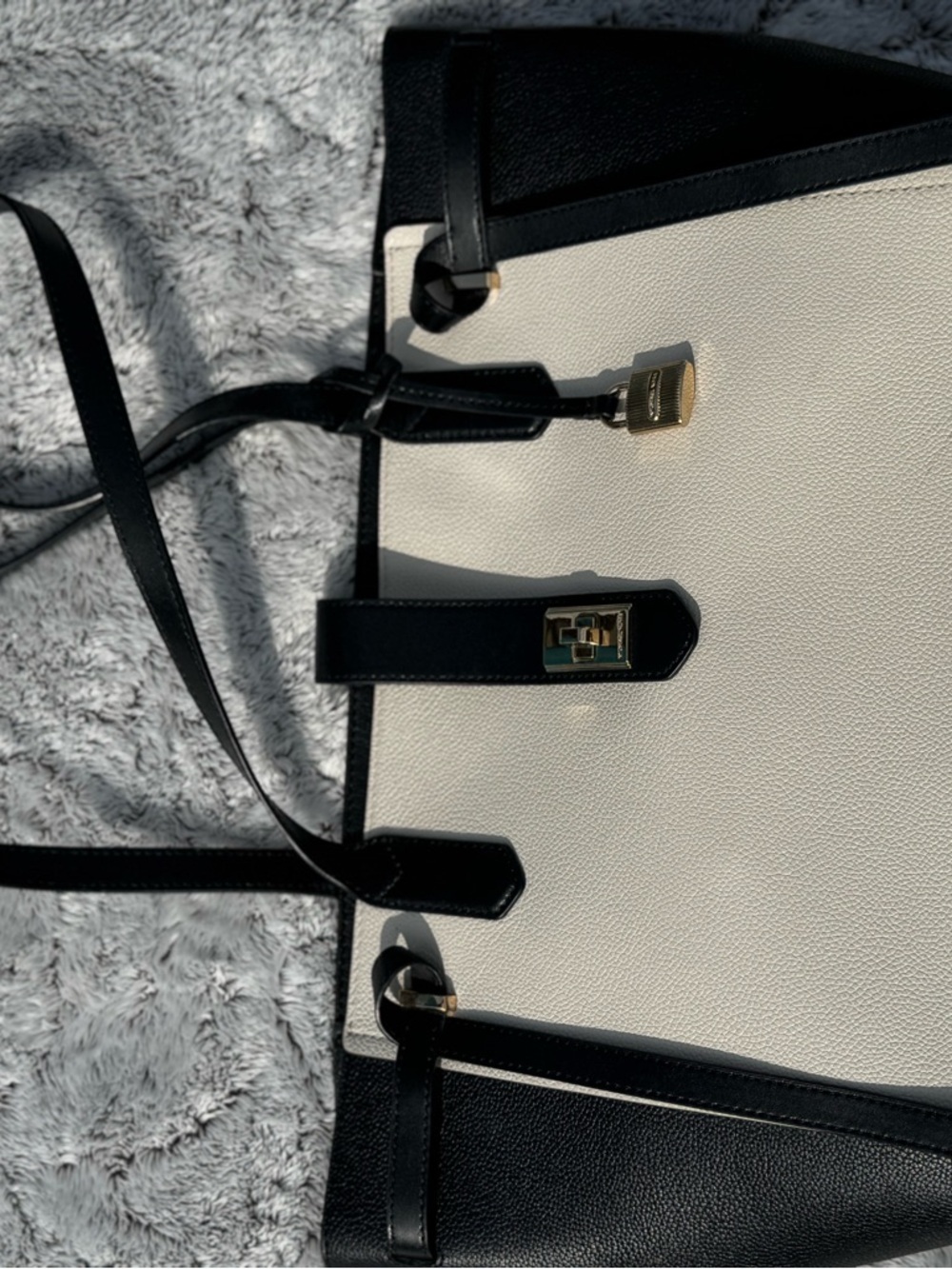 Michael Kors Black & Cream Leather Satchel Tote - Picture 3 of 6
